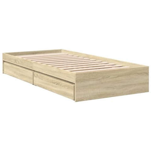 vidaXL Bettgestell, Bett mit Schubladen für Schlafzimmer, Bettrahmen mit Lattenrost, Schlafzimmerbett Einzelbett, Sonoma-Eiche 90x190cm Holzwerkstoff