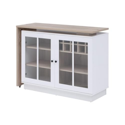 Vente-unique-Bartisch drehbar mit Stauraum - Weiß & Holzfarben - ARAMETA