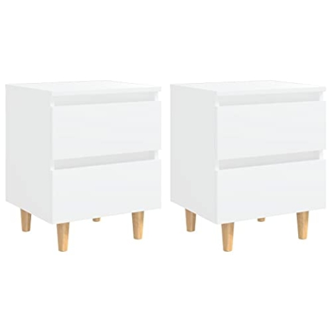 vidaXL 2X Nachttisch mit Kiefernholz-Beinen 2 Schubladen Nachtschrank Nachtkonsole Nachtkommode Schlafzimmer Schrank Kommode Weiß 40x35x50cm
