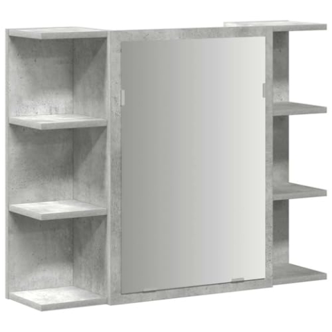 vidaXL Bad-Spiegelschrank Betongrau 80x20,5x64 cm Holzwerkstoff, Badschrank mit Spiegel, Badezimmer-Wandschrank mit Spiegel, Badezimmerspiegel mit Ablage