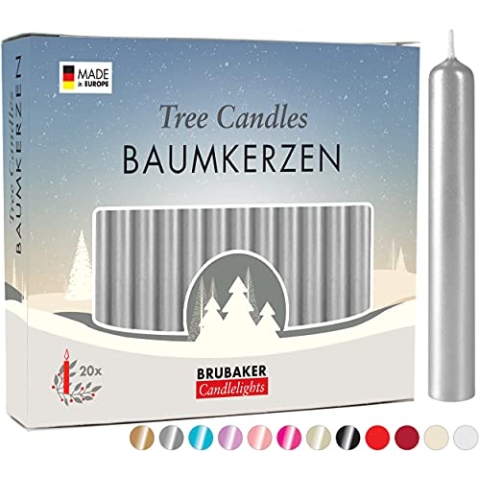 BRUBAKER 200er Pack Baumkerzen Wachs - Weihnachtskerzen Pyramidenkerzen Christbaumkerzen - Silber