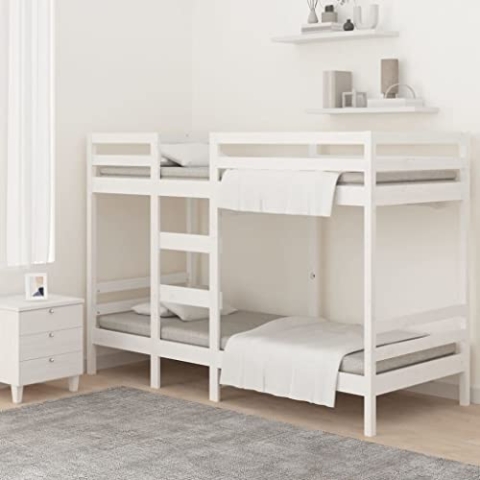 vidaXL Etagenbett Hochbett Schlafzimmerbett Stockbett Holzbett Bettgestell Bettrahmen Massivholzbett Bett Weiß 90x200cm Massivholz Kiefer