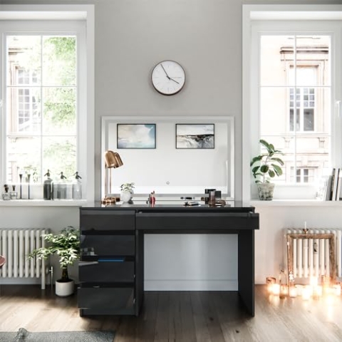 Vicco Schminktisch Sherry, Kosmetiktisch mit Spiegel, Anthrazit Hochglanz, 120 cm mit LED-Spiegel