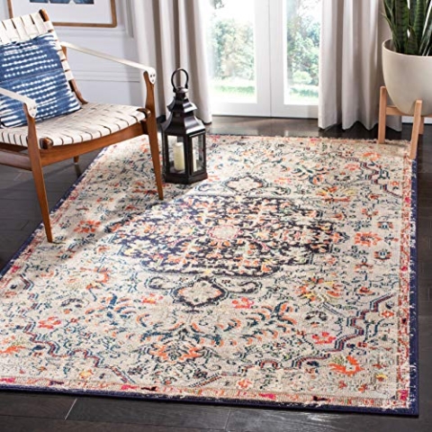 SAFAVIEH Boho Teppich für Wohnzimmer, Esszimmer, Schlafzimmer - Madison Collection, Kurzer Flor, Beige und Schwarz, 183 X 274 cm