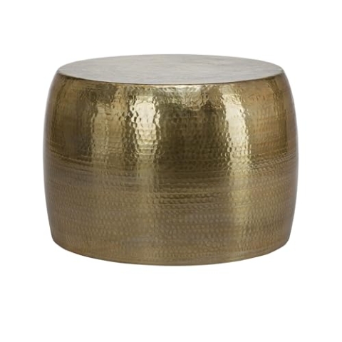 WOMO-DESIGN Couchtisch rund Ø 59x41 cm, Gold, Zylinder, Unikat, handgefertigt aus Aluminium, Hammerschlag Design, Metall Sofatisch, Wohnzimmer Beistelltisch, Flacher Wohnzimmertisch Orient Loungetisch