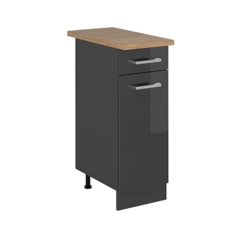 Vicco Küchenunterschrank R-Line, Schubladenschrank für die Küche, Anthrazit Hochglanz, 30 cm, AP Eiche