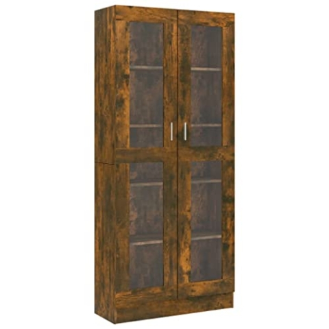 vidaXL Vitrinenschrank, Vitrine mit viel Stauraum, Beistellschrank für Schlafzimmer Wohnzimmer Büro, Büroschrank Schrank, Räuchereiche Holzwerkstoff