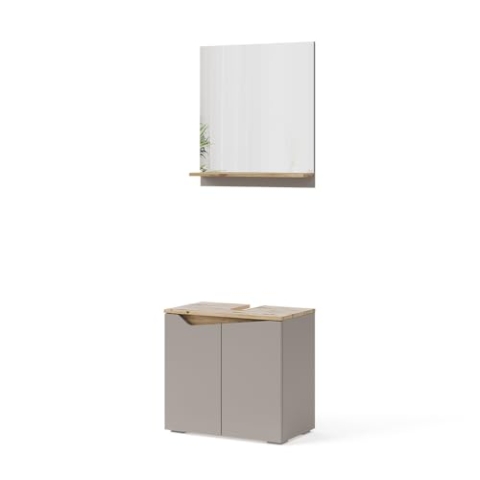 Vicco Badmöbel-Kombination Marelle, Badezimmerschrank-Set, Greige/Artisan-Eiche, 2 Teile