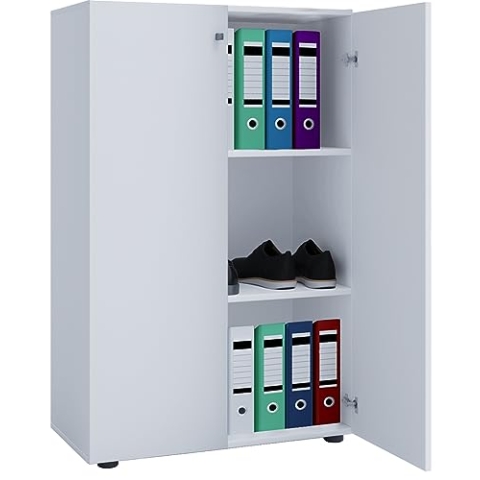 VCM Büroschrank mit 3 Fächern | moderner Aktenschrank mit Drehtüren | Maße ca. B. 70 x H. 110 x T. 40 cm – Lona 3-Fach Weiß