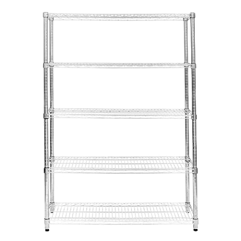 Drahtregal 5-stufiges Metall-Aufbewahrungsregal Heavy Duty Freistehend Höhenverstellbaren Böden & Füße Multifunktional Küche Büro Garage Speisekammer Silber Chrom 1000kg Tragfähigkeit 45 x 150 x 180cm