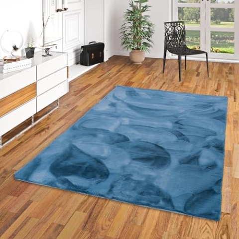 Pergamon Luxus Super Soft Fellteppich Plush Blau in 7 Größen