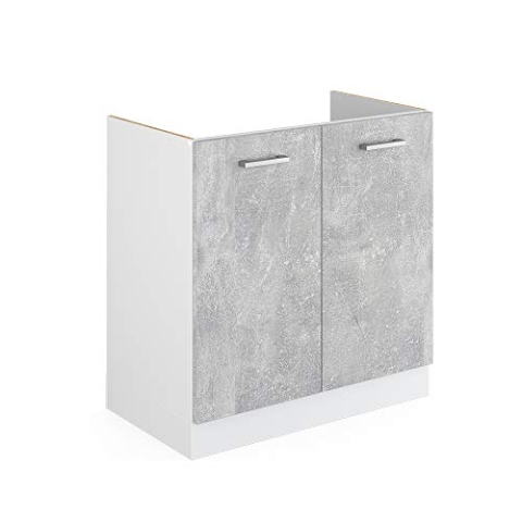 Vicco Spülenunterschrank R-Line, Küchenunterschrank für die Spüle, Beton/Weiß, 80 cm ohne Arbeitsplatte