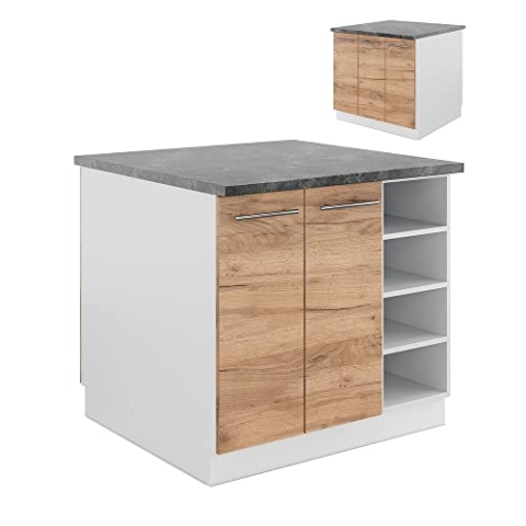Vicco Kücheninsel Fame-Line, Goldkraft Eiche/Weiß, 90 cm ohne Arbeitsplatte