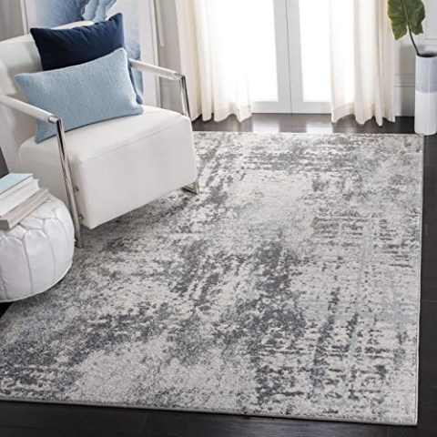 SAFAVIEH Abstrakt Teppich für Wohnzimmer, Esszimmer, Schlafzimmer - Tulum Collection, Kurzer Flor, Elfenbein und Kohle, 122 X 183 cm