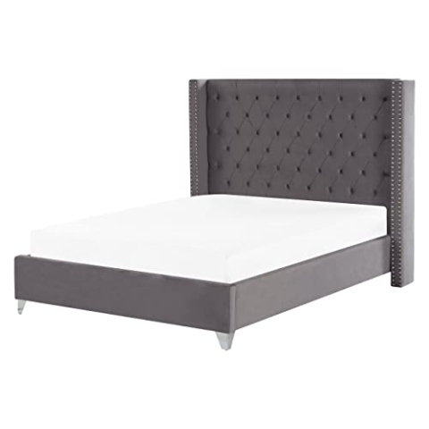 Bequemes Bett Samtstoff hohes Kopfteil in Grau 160 x 200 cm Lubbon