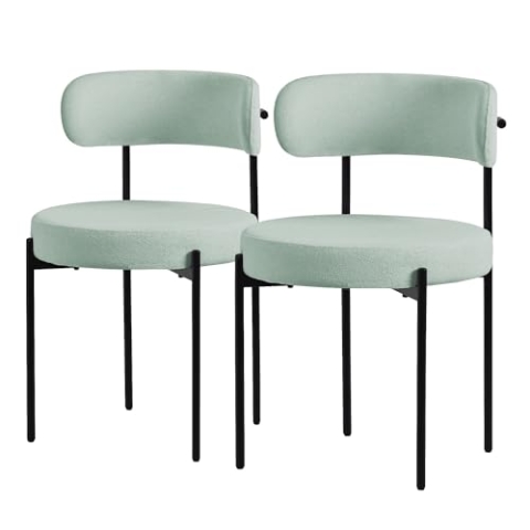 ML-Design Esszimmerstühle 2er Set, Küchenstuhl aus Teddystoff Grün, Wohnzimmerstuhl mit Rückenlehne, Polsterstühle mit schwarzen Metallbeinen, Loungesessel ergonomisch, Stühle für Esszimmer/Wohnzimmer