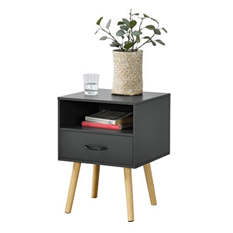[en.casa] Beistelltisch Gävle Wohnzimmertisch 57 x 42 x 40 cm Nachttisch mit Schublade Sofatisch Nebentisch Kaffeetisch mit Ablagefach Dunkelgrau
