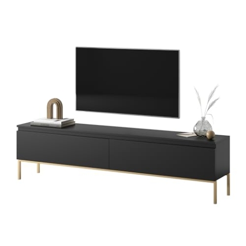 Selsey TV Schrank Board Sideboard Fernsehtisch Fernsehschrank Mit Schränken 175 cm Goldene Beine Schwarz Bemmi