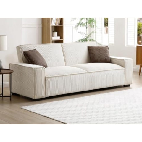 Vente-unique-Sofa 3-Sitzer mit Schlaffunktion - Cord - Beige - SEKOTA