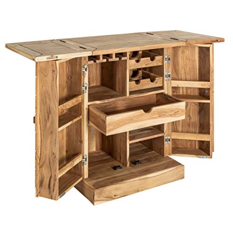 invicta INTERIOR riess-Ambiente.de Handgearbeiteter Barschrank MOSAICO 130cm Akazie Massivholz 3D Effekt Hausbar Weinschrank