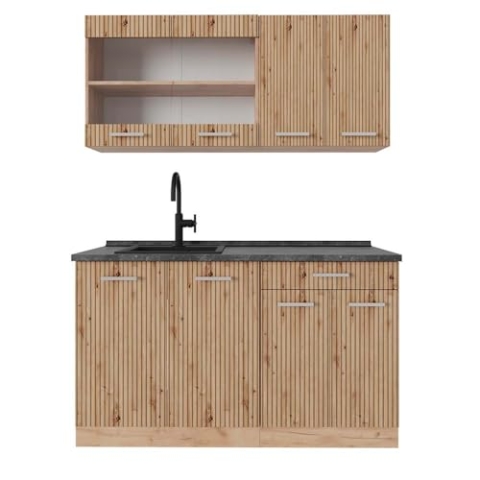 Vicco Singleküche R-Line, Artisan-Eiche/Goldkraft Eiche, 140 cm, AP Anthrazit