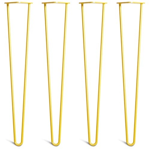 The Hairpin Leg Co. 4X Haarnadel-Tischbeine: Doppel-Schweiß Stahl, Schrauben, Anleitung, Schutzfüße. Klassischer 10mm 2 Stangen Stil. 71cm Gelb