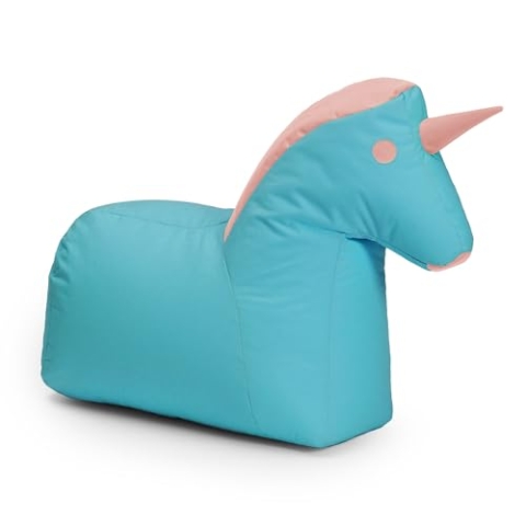 Lumaland Kindersitzsack Einhorn | Sitzsack Tier Familie für Kinder | Wasserabweisender Bean Bag für Indoor & Outdoor | Pflegeleichtes Material | 85 x 70 x 45 cm & 1,9 kg leicht [Türkis/Pink]