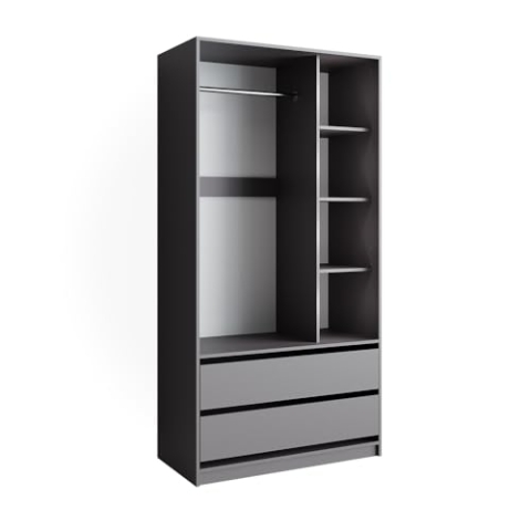 Vicco Kleiderschrank Elmo, Flügeltürenschrank, Anthrazit, 100 x 200 cm mit 2 Schubladen