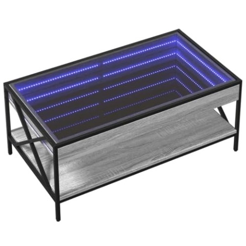 vidaXL Couchtisch mit Infinity-LED, Beistelltisch mit Metallfüße, Kaffeetisch für Wohnzimmer, Sofatisch Teetisch, Grau Sonoma Holzwerkstoff