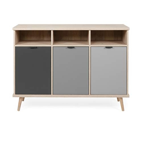 EPIK Sideboard Eiche Endgrain und grau | Kommode 120 x 88 cm mit Füße in Eiche Endgrain massiv