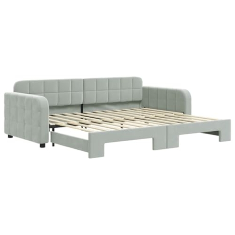 vidaXL Tagesbett, Ausziehbar Schlafsofa mit Lattenrost, Bettsofa Gästebett für Schlafzimmer Wohnzimmer, Sofa Bett Ausziehbett, Hellgrau 90x200 cm Samt