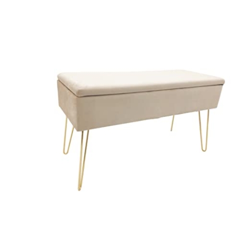 ECHTWERK Sitzbank “Scarlett“, Polsterbank mit Samtbezug, Aufbewahrungstruhe rechteckig, Schminkbank mit Stauraum, Aufbewahrungsbank mit Metallbeine, 75 x 30 x 41,5 cm, Polyester-Mischung, Creme