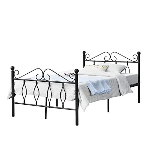[en.casa] Metallbett 120x200 cm Jugendbett mit Kopf-und Fußteil Einzelbett Bettgestell Metallgestell mit Lattenrost bis 300kg Schwarz