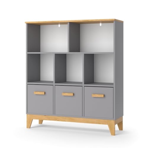 VitaliSpa Kinderregal Malia, Spielzeugregal für Faltboxen, Grau/Eiche, 98.4 x 113.4 cm