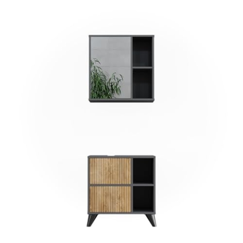 Vicco Badmöbel-Set Leano, Badezimmerschrank-Set, Anthrazit/Bergeiche, 2 Teile
