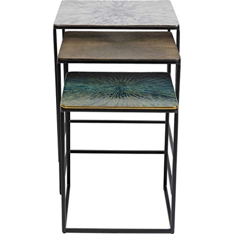 Kare Design Beistelltisch Ray Square (3/Set), Schwarz, Nachttisch, Couchtisch, Stahl Gestell, Aluminium Tischplatte, handgearbeitet, quadratisch, 58x48x48 cm (H/B/T)