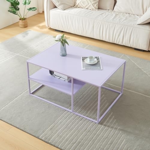 [en.casa] Couchtisch Solund Beistelltisch Metall Lila Wohnzimmertisch mit Stauraum 90 x 60 x 45 cm Sofatisch rechteckig Kaffeetisch