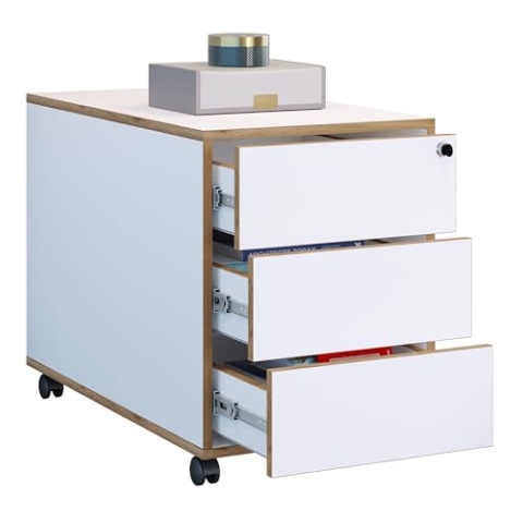 VCM Rollcontainer Beistellcontainer Bürocontainer Rollen rollbar anschließbar Salia 3 Schublade Tiefe 70 cm Weiß