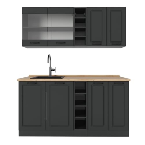 Vicco Singleküche R-Line, Anthrazit Landhaus/Anthrazit, 160 cm, AP Eiche