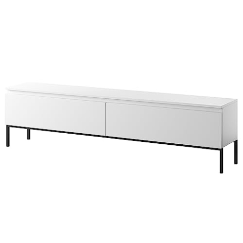 Selsey TV Schrank Board Sideboard Fernsehtisch Fernsehschrank Mit Schränken 175 cm Schwarze Beine Weiß Bemmi