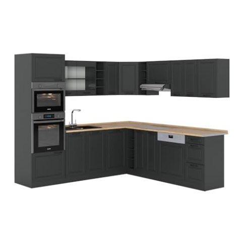Vicco Eckküche R-Line, Anthrazit Landhaus/Anthrazit, 237 x 60 cm ohne Arbeitsplatte