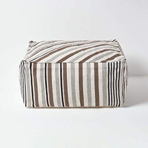 Homescapes Moderner Sitzwürfel Pouf Sitzkissen Selam grau weiß gestreift skandinavisches Design 60 x 60 cm