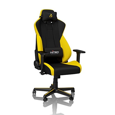 NITRO CONCEPTS S300 Gamingstuhl - Ergonomischer Bürostuhl Schreibtischstuhl Chefsessel Bürostuhl Pc Stuhl Gaming Sessel Stoffbezug Belastbarkeit 135 Kilogramm - Astral Yellow (Gelb)