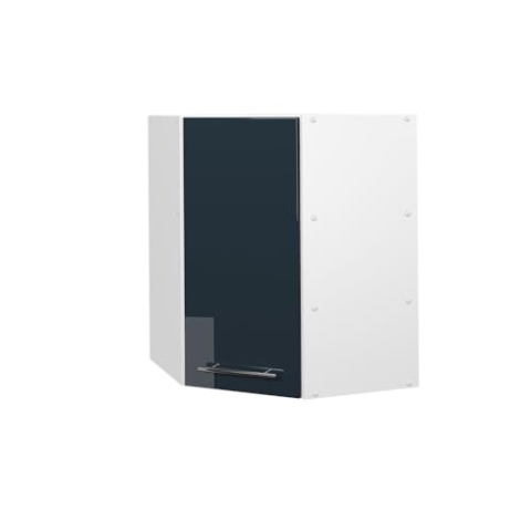 Vicco Eckhängeschrank Fame-Line, Küchen-Eckschrank, Dunkelblau Hochglanz/Weiß, 57 cm