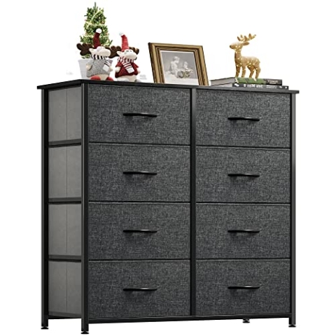 YITAHOME kommode mit Schubladen, Schrank mit 8 Schubladen aus Stoff, Aufbewahrungskommode Industrial Stil für Schlafzimmer, Wohnzimmer,Flur, Schwarz Aufbewahrungsschrank