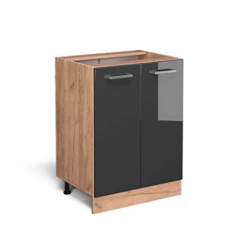 Vicco Küchenunterschrank R-Line, Anthrazit Hochglanz/Goldkraft Eiche, 60 cm ohne Arbeitsplatte