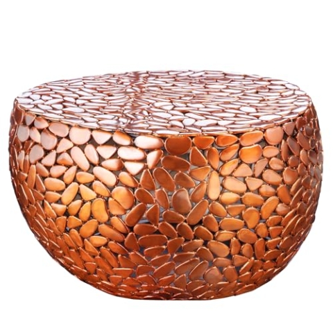 riess-ambiente.de Runder Couchtisch Stone Mosaic 75cm Kupfer Metall Mosaik Handmade, Beistelltisch, Kaffeetisch für Dein Wohnzimmmer