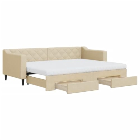 vidaXL Tagesbett, Sofabett Ausziehbar mit Schubladen Matratzen, Gästebett Schlafsofa für Schlafzimmer Wohnzimmer, Sofa Ausziehbett, Creme 80x200cm Stoff