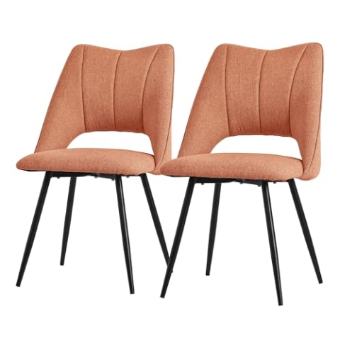 ML-Design Esszimmerstühle 2er Set Orange, Wohnzimmerstühle aus Stoffbezug & schwarzen Metallbeinen, Küchenstühle mit Rückenlehne, Polsterstühle für Esszimmer Wohnzimmer Küche Büro, Gepolsterte Sessel