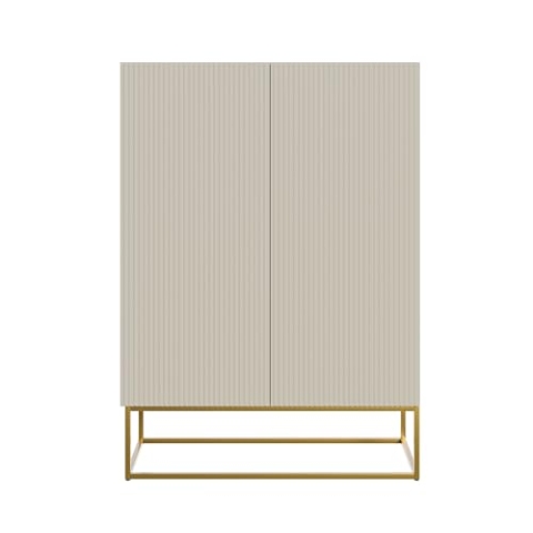 Selsey Kommode Schrank Aufbewahrungsschrank 90 cm 2 Türen 3 Fächer Graubeige Goldene Beine Veldio